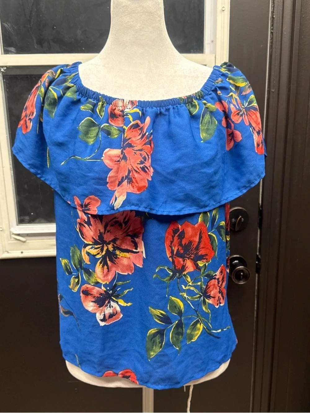 Women’s Blue Floral Off-Shoulder Top